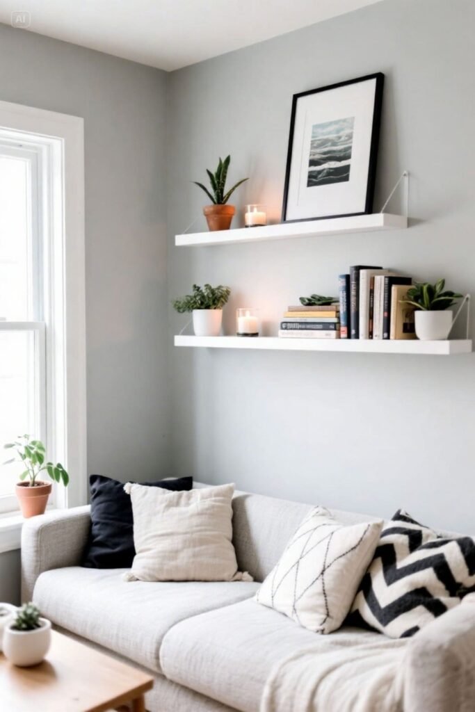 Floating Shelves With Leaning Art