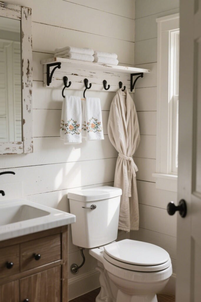 A Wall-Mounted Shelf with Hooks