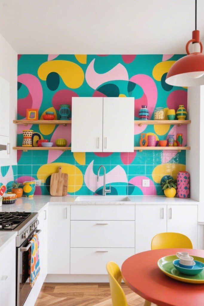 Bold Color Pop - Kitchen Backsplash Wallpaper Ideas