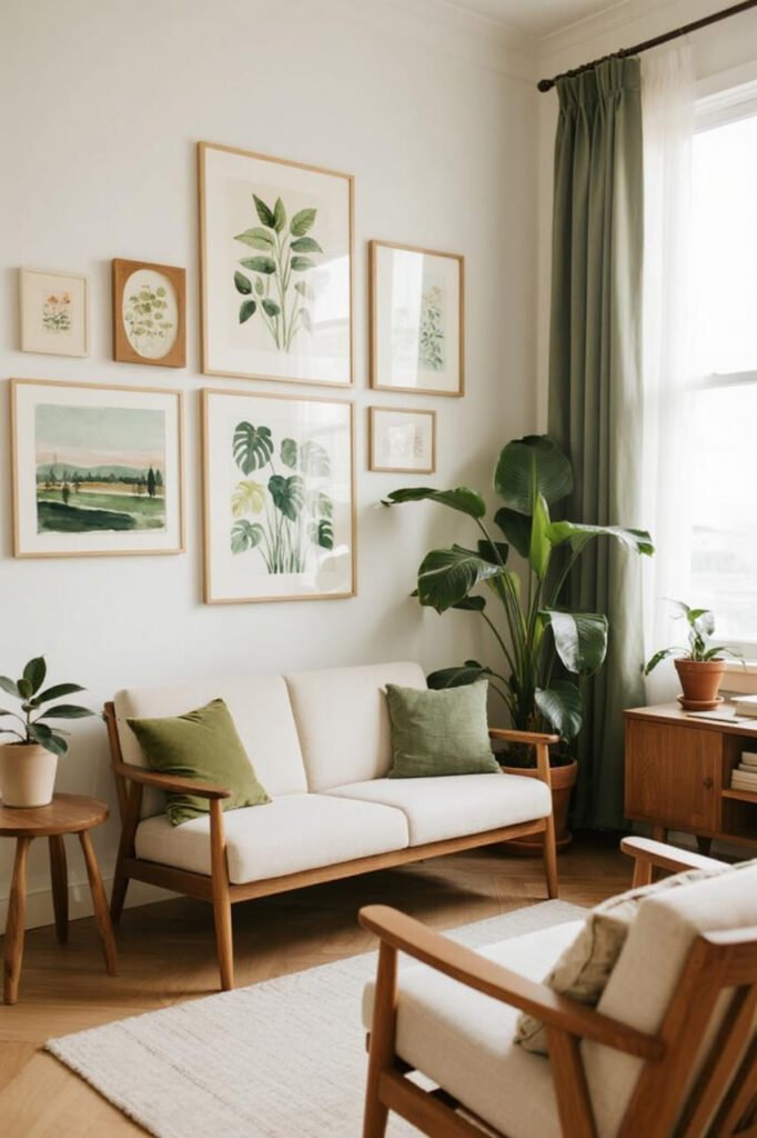 Botanical and Nature-Inspired for living room gallery walls