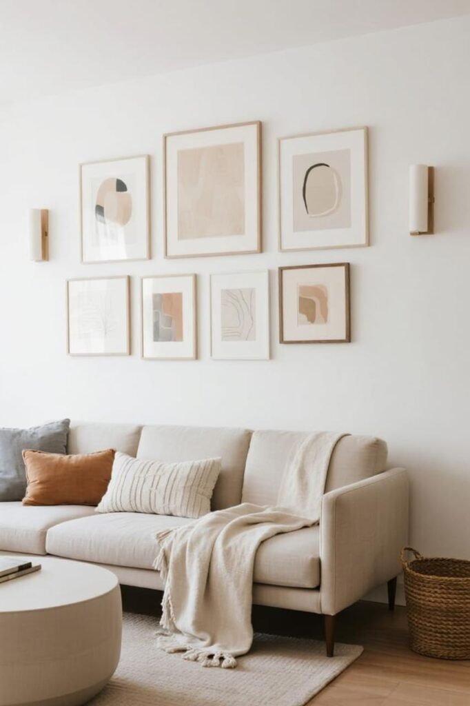 Cozy Neutral Tones for living room gallery walls