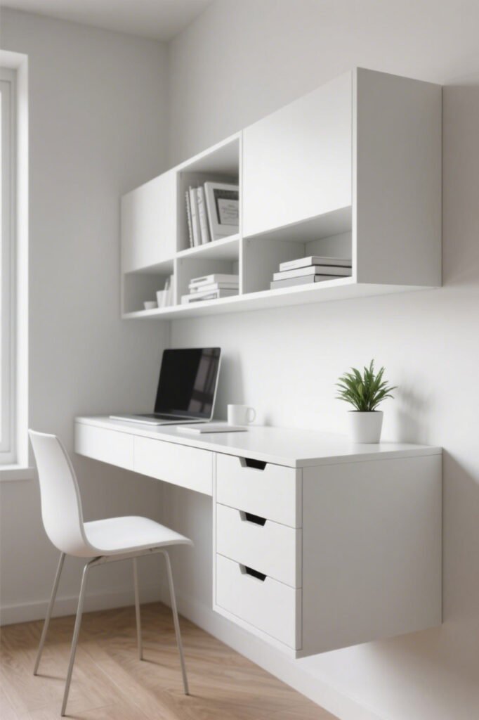 Floating Desk with Hidden Storage for small home office