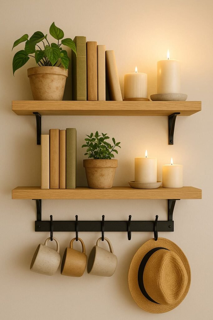 Floating Shelves with Hooks Wall Decor