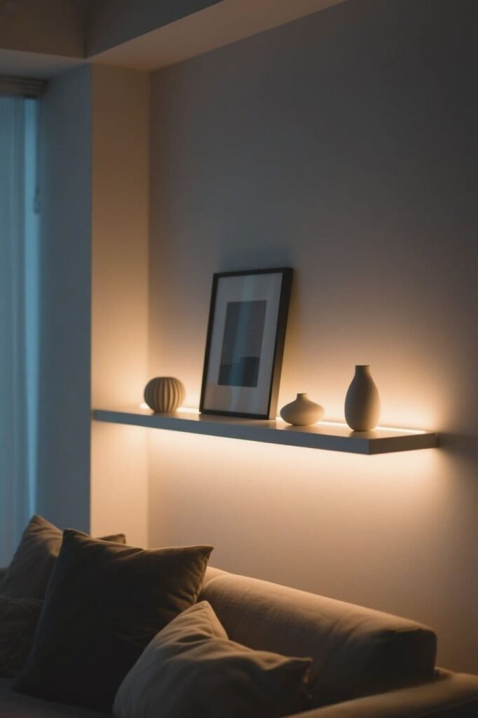 Incorporate Lighting - Floating Shelf Styling Tips