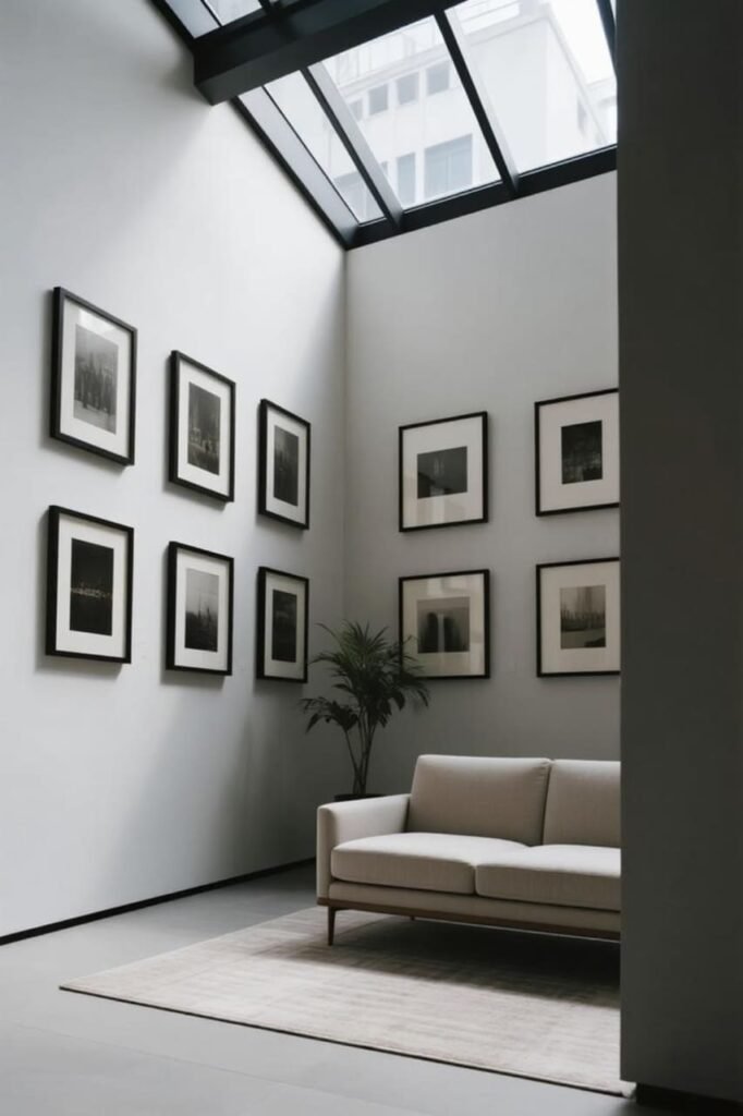 Minimalist Grid Layout for living room gallery walls