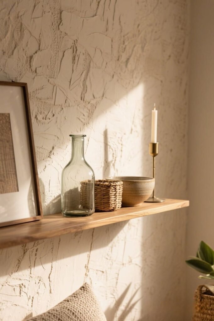 Mix Textures and Materials - Floating Shelf Styling Tips