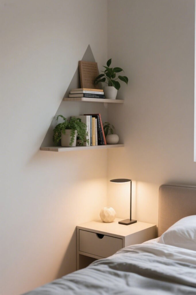 Corner Shelving - Small Bedroom Wall Storage Ideas