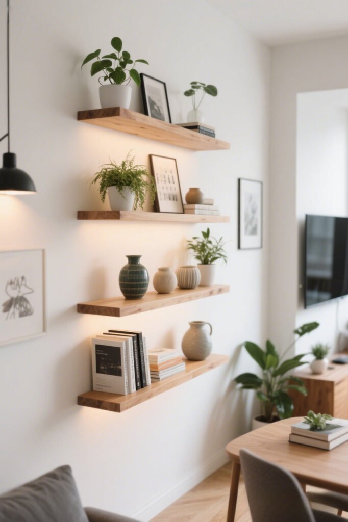 Floating Shelves = Magic - maximize wall small apartment
