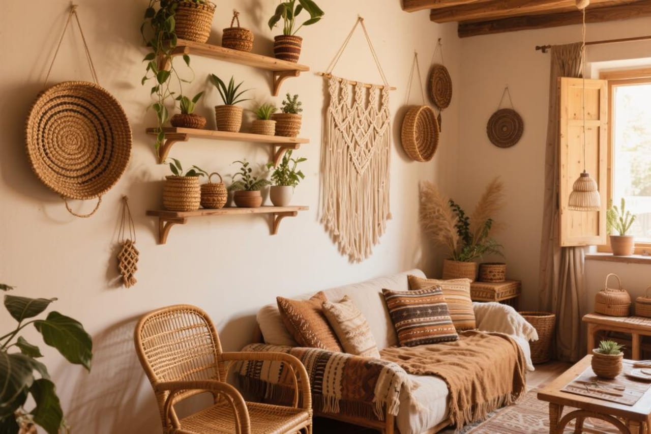 Bohemian Wall Storage: Using Baskets, Macramé, and More