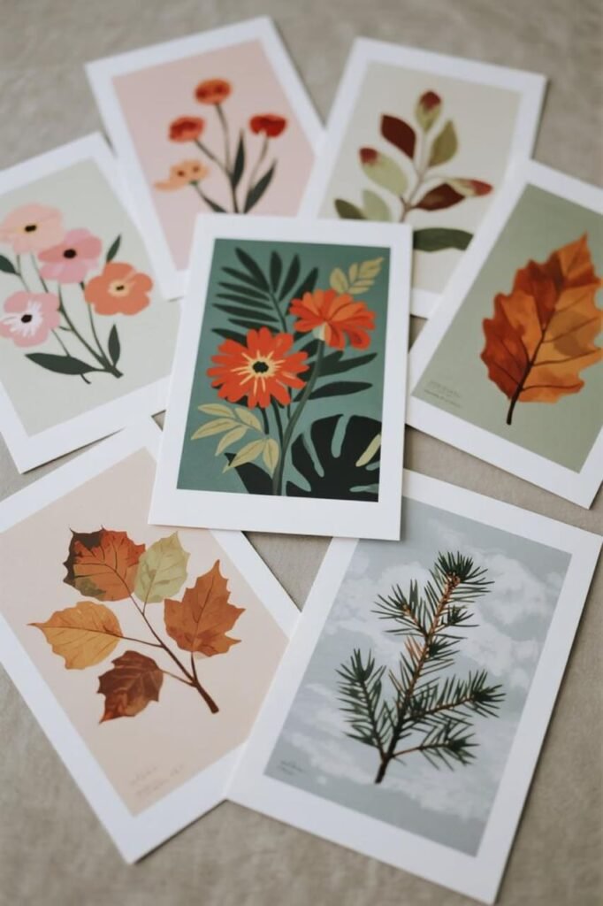 Four seasonal botanical print styles for easy wall art swaps.