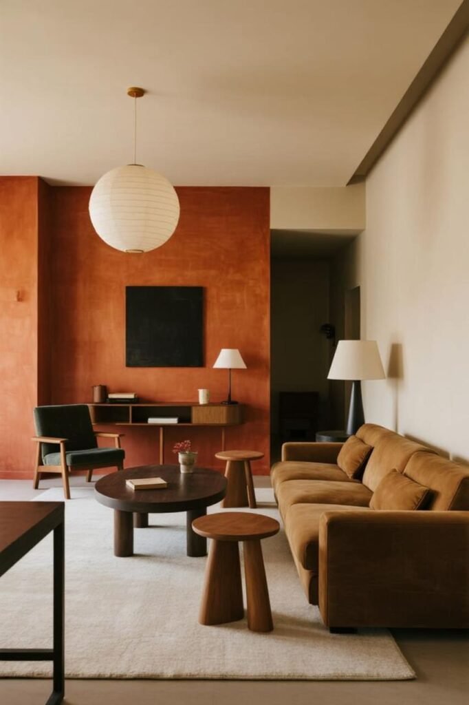 Spacious living room with side walls painted differently to make the room feel cozier and more intimate.