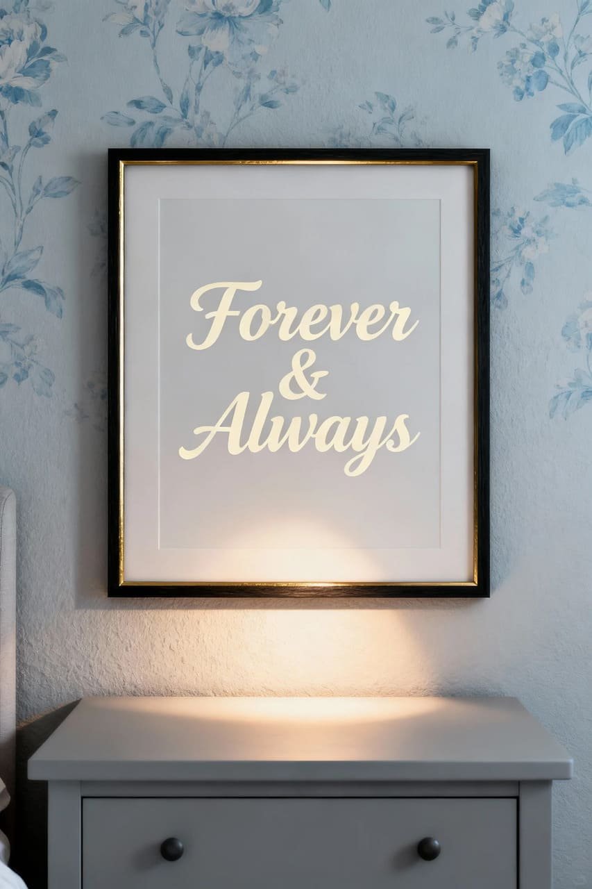 Romantic typography printable wall art saying “Forever & Always.”