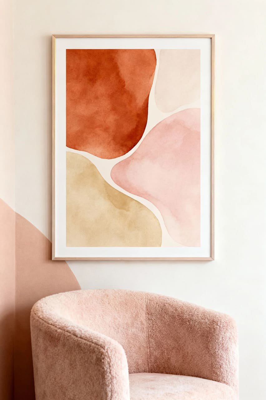 Abstract printable wall art in warm romantic tones of terracotta and blush.