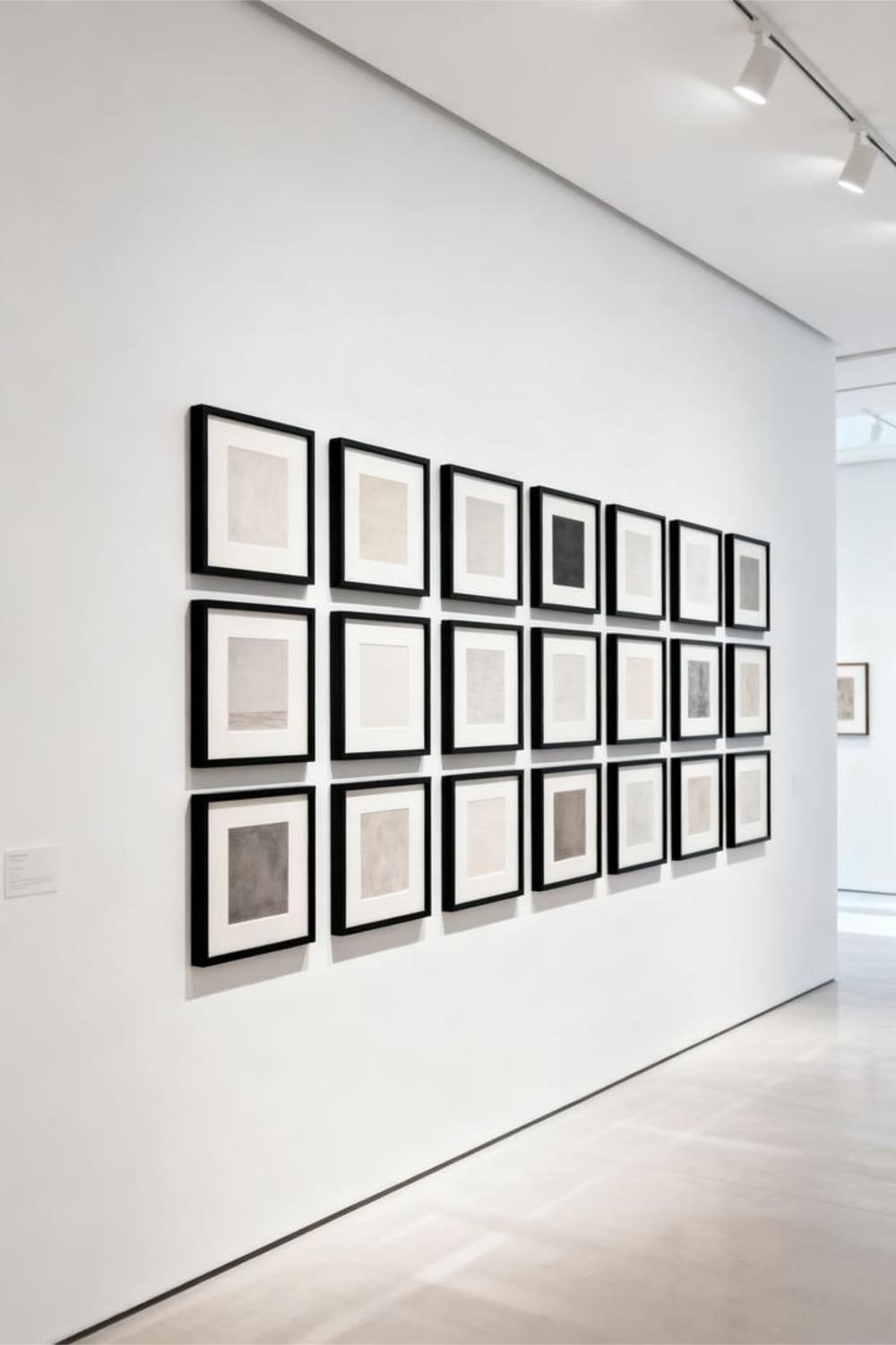 Grid-style minimalist gallery wall with evenly spaced matching frames