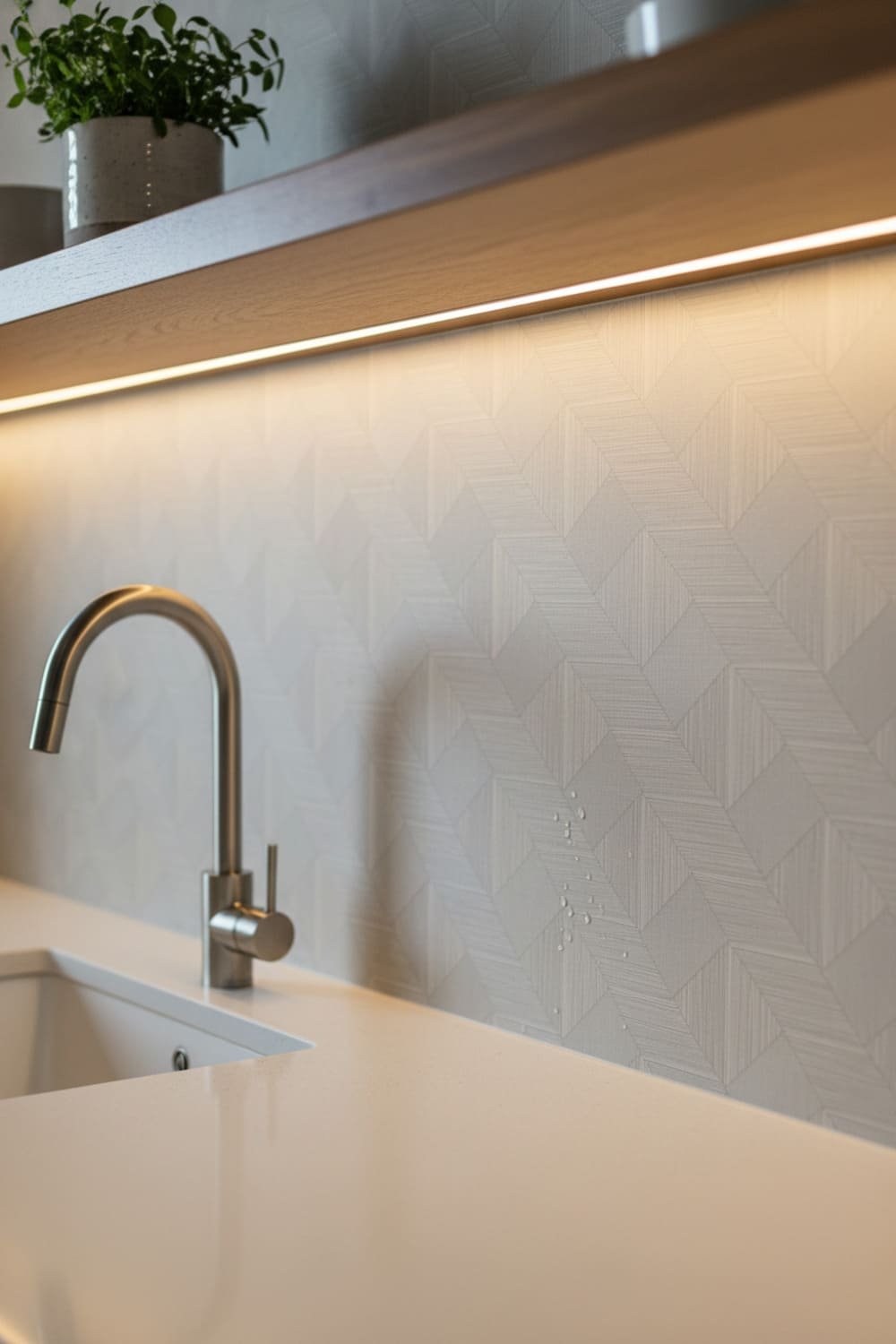 Durable washable wallpaper shown in a kitchen for long-term use.