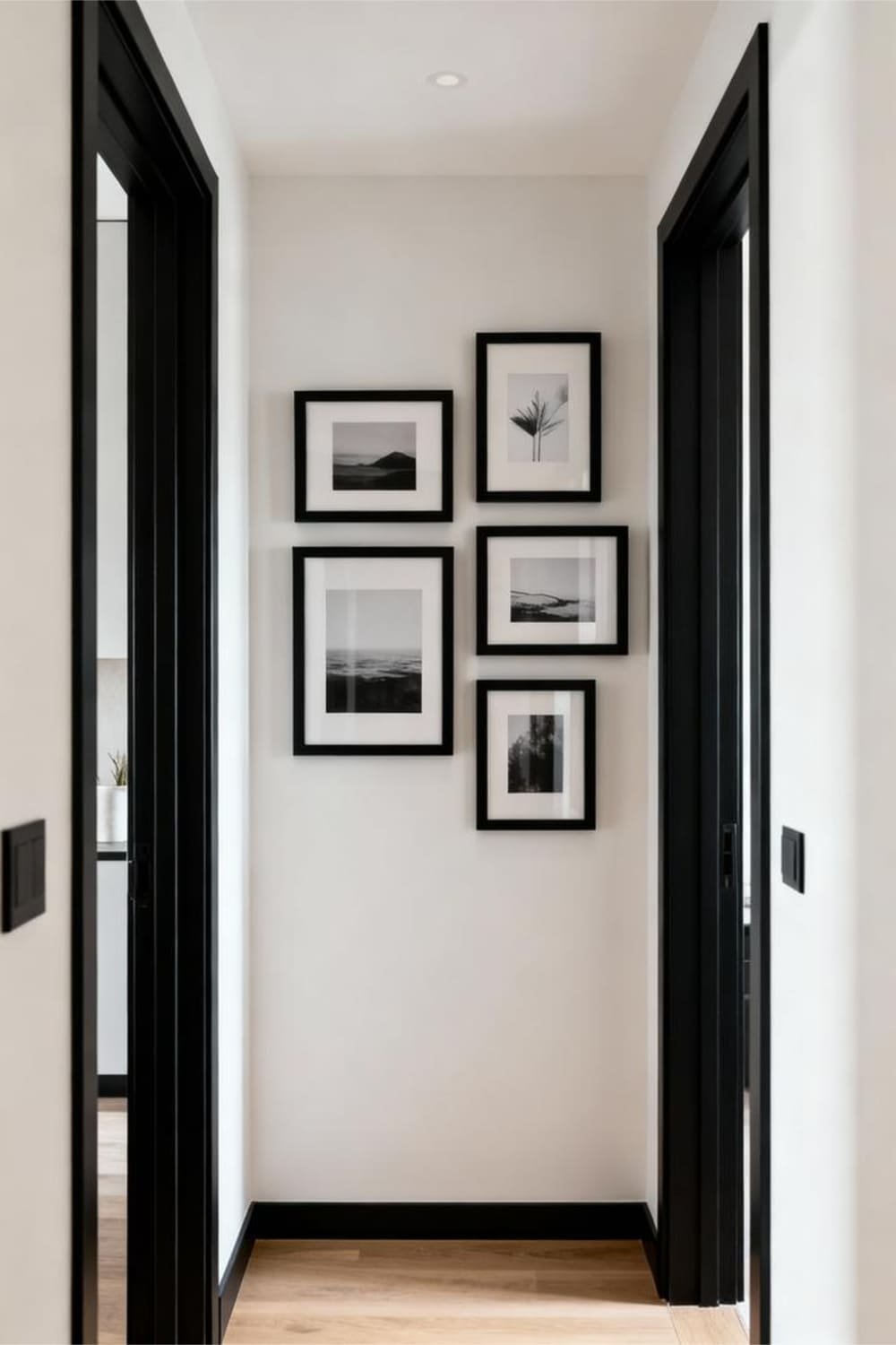 Gallery wall with matching frames displayed as the accent wall.