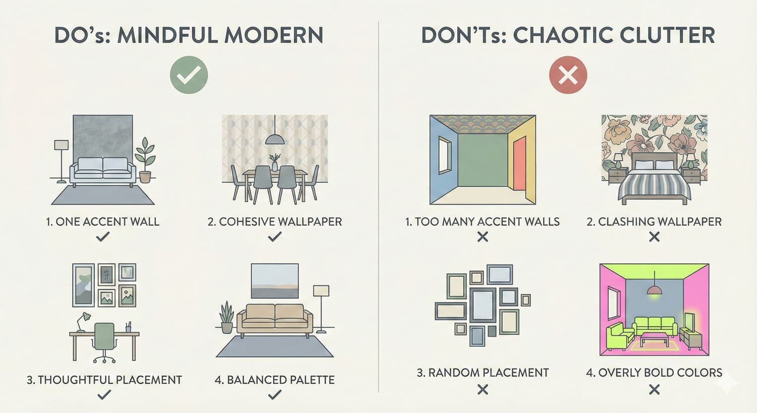 Infographic showing common mistakes people make with accent walls.
