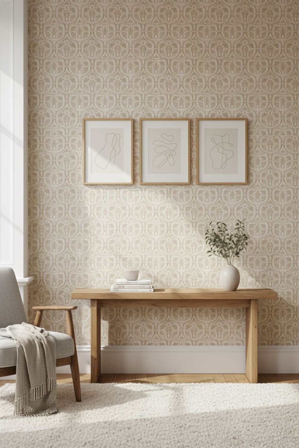 oom with medium-scale wallpaper pattern demonstrating balanced design.